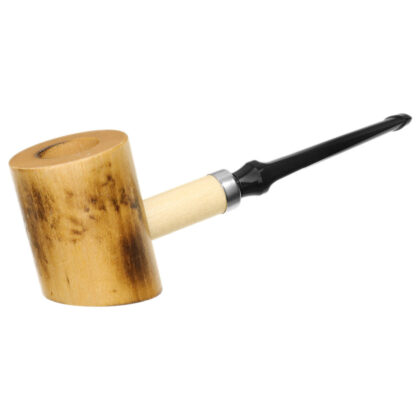 Pipa Poker de madera endurecida con base plana, filtro de 6mm y banda metálica decorativa