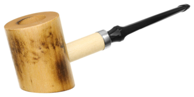 Pipa Poker de madera endurecida con base plana, filtro de 6mm y banda metálica decorativa