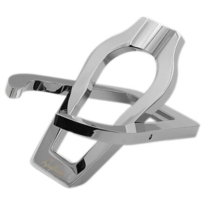 Brigham Pipe Stand metálico plegable abierto, vista del mecanismo y forma de soporte para pipa