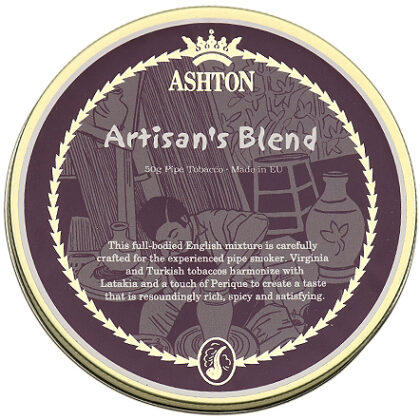 Tabaco Ashton Artisan's Blend en lata de 50g, mezcla inglesa con Virginias, Latakia, Perique y tabacos turcos