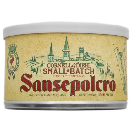 Tabaco Cornell & Diehl Sansepolcro en lata de 2oz, mezcla flake con Kentucky Dark-Fired, Virginias y Black Cavendish