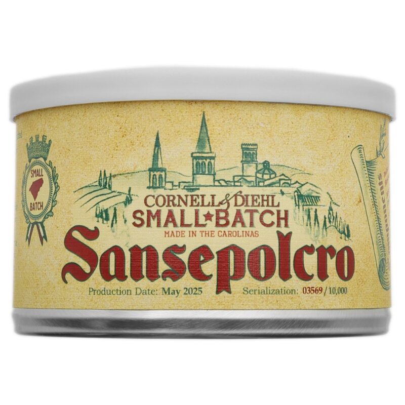 Tabaco Cornell & Diehl Sansepolcro en lata de 2oz, mezcla flake con Kentucky Dark-Fired, Virginias y Black Cavendish