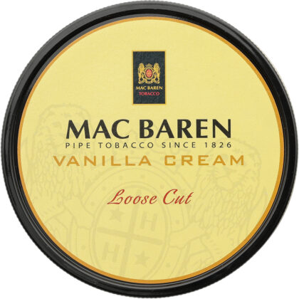 Tabaco Mac Baren Vanilla Cream en lata de 3.5oz, mezcla aromática de Virginias y Black Cavendish con vainilla