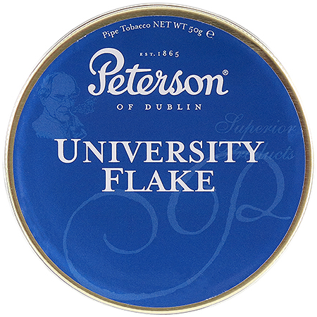 Tabaco Peterson University Flake 50g en lata, mezcla premium con Virginias y Burley