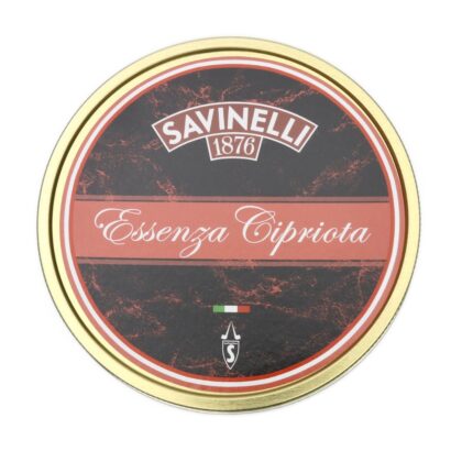Tabaco Savinelli Essenza Cipriota en lata de 100g, mezcla inglesa con Latakia chipriota, Virginias, Burley y Orientales macedonios