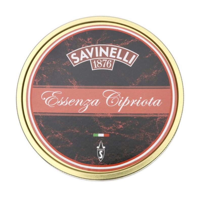 Tabaco Savinelli Essenza Cipriota en lata de 100g, mezcla inglesa con Latakia chipriota, Virginias, Burley y Orientales macedonios